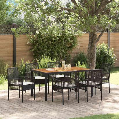 Set de masă pentru grădină 7 pcs Negru poliratan GartenMobel Dekor