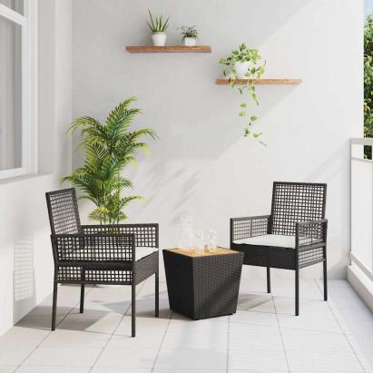 Set Bistro de Grădină 3 pcs Negru poliratan GartenMobel Dekor