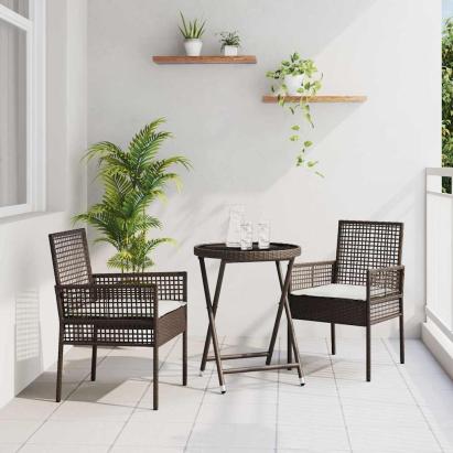 Set Bistro de Grădină 3 pcs Maro poliratan GartenMobel Dekor