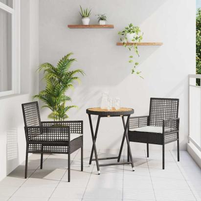 Set Bistro de Grădină 3 pcs Negru poliratan GartenMobel Dekor