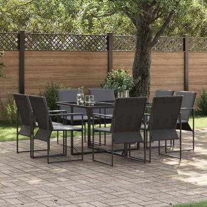 Set de masă pentru grădină 9 pcs Negru Oțel GartenMobel Dekor