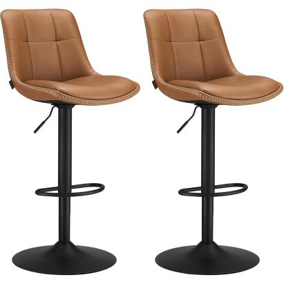 Set 2 scaune de bar reglabile VASAGLE, rotative 360°, PU maro caramel
