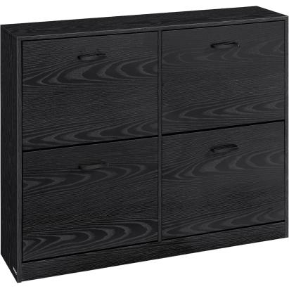 Dulap de pantofi VASAGLE cu 4 clapete, slim, 16-28 perechi, negru abanos
