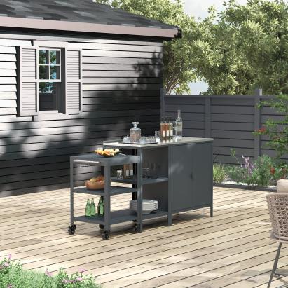 Set mobilier exterior Bolognano cu dulap, raft si carucior, gri inchis