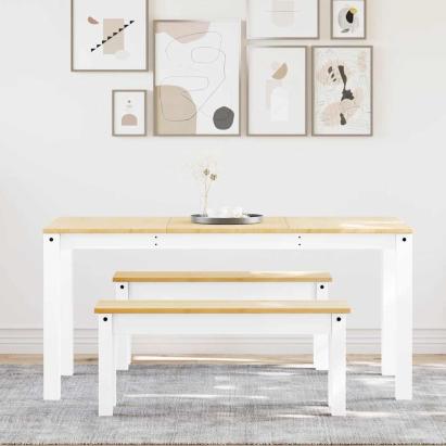 Set de sufragerie din 3 piese PANAMA din lemn masiv de pin alb GartenMobel Dekor