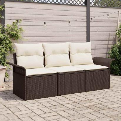 Set de canapea cu pernă 3 pcs Maro și Crem poliratan GartenMobel Dekor