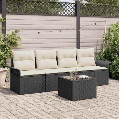 Set de canapea cu pernă 5 pcs Negru poliratan GartenMobel Dekor