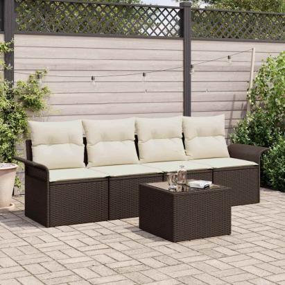 Set de canapea cu pernă 5 pcs Maro poliratan GartenMobel Dekor