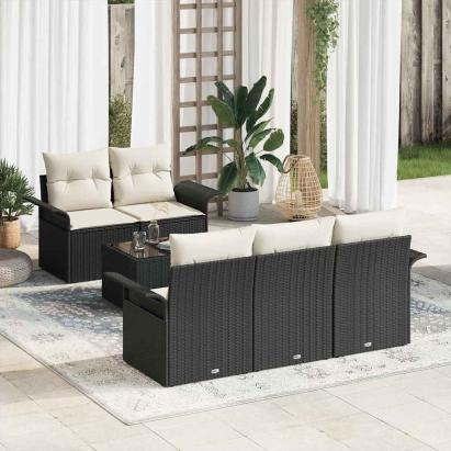Set de canapea cu pernă 6 pcs Negru poliratan GartenMobel Dekor