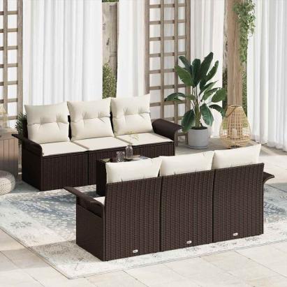 Set de canapele pentru grădină cu pernă 7 pcs Maro poliratan GartenMobel Dekor