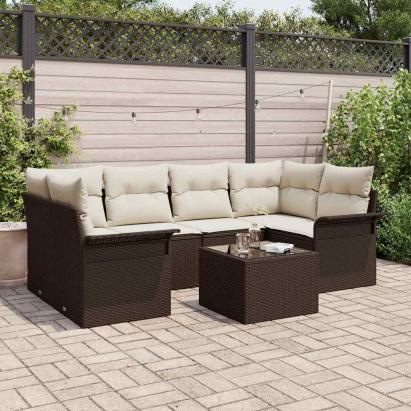 Set de canapele pentru grădină cu pernă 7 pcs Maro poliratan GartenMobel Dekor