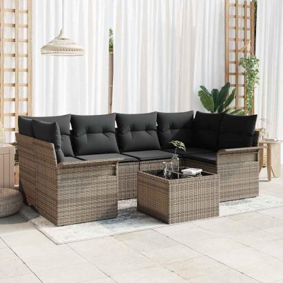 Set de canapele pentru grădină 7 pcs Gri Rattan poli GartenMobel Dekor
