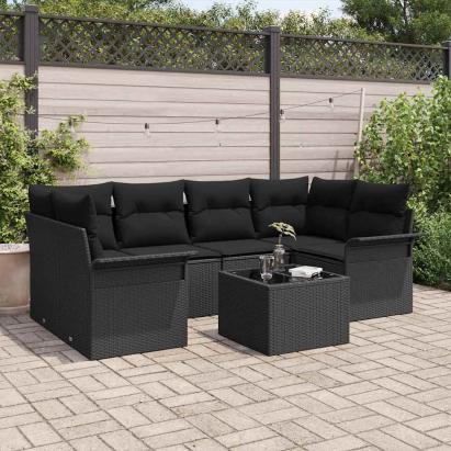 Set de canapele pentru grădină 7 pcs Negru Rattan poli GartenMobel Dekor