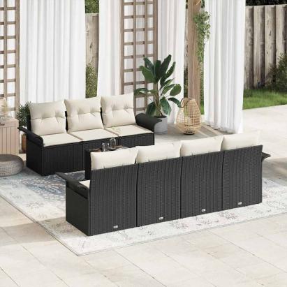 Set de canapele pentru grădină cu pernă 8 pcs Negru poliratan GartenMobel Dekor