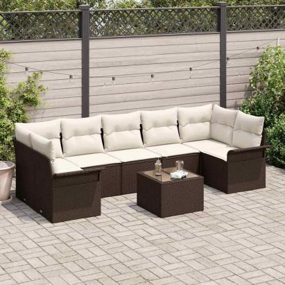 Set de canapele pentru grădină cu pernă 8 pcs Maro poliratan GartenMobel Dekor