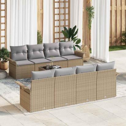 Set de canapele pentru grădină 9 pcs Bej Rattan poli GartenMobel Dekor