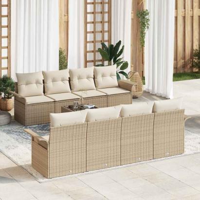 Set de canapele pentru grădină 9 pcs Bej Rattan poli GartenMobel Dekor