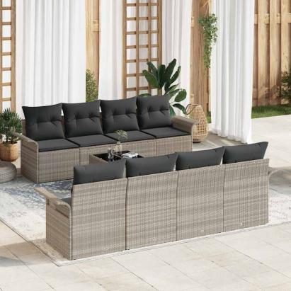 Set de canapele pentru grădină 9 pcs Gri deschis Rattan poli GartenMobel Dekor