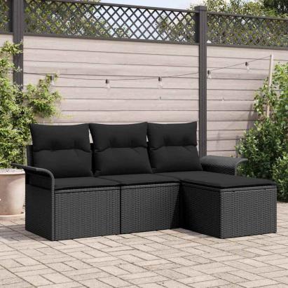 Set de canapea cu pernă 4 pcs Negru poliratan GartenMobel Dekor