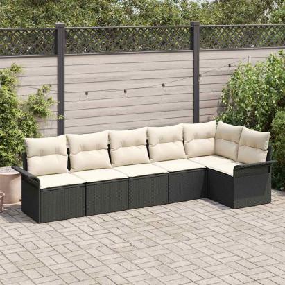 Set de canapele pentru grădină cu pernă 6 pcs Negru poliratan GartenMobel Dekor
