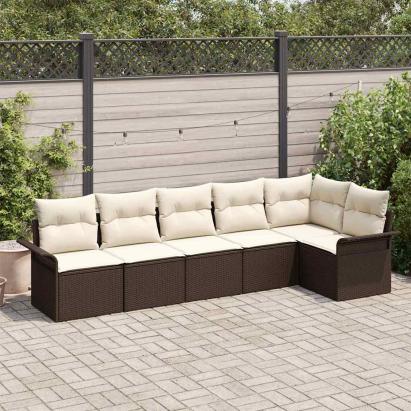 Set de canapele pentru grădină cu pernă 6 pcs Maro poliratan GartenMobel Dekor