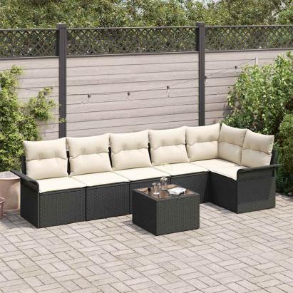 Set de canapele pentru grădină cu pernă 7 pcs Negru poliratan GartenMobel Dekor