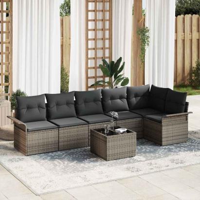Set de canapele pentru grădină cu pernă 7 pcs Gri poliratan GartenMobel Dekor