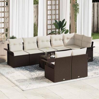 Set de canapele pentru grădină cu pernă 9 pcs Maro Rattan poli GartenMobel Dekor