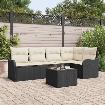 Set de canapele pentru grădină cu pernă 6 pcs Negru Rattan poli GartenMobel Dekor