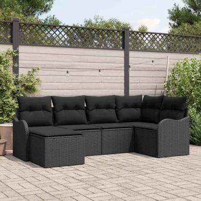 Set de canapele pentru grădină 6 pcs Negru poliratan GartenMobel Dekor