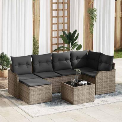 Set de canapele pentru grădină cu pernă 7 pcs Gri Rattan poli GartenMobel Dekor