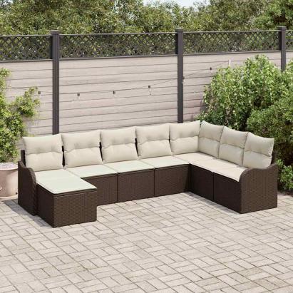 Set de canapele pentru grădină cu pernă 8 pcs Maro Rattan poli GartenMobel Dekor