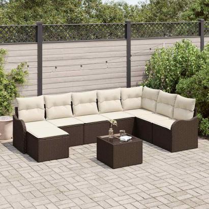 Set de canapele pentru grădină cu pernă 9 pcs Maro Rattan poli GartenMobel Dekor