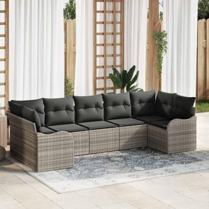 Set de canapele pentru grădină 7 pcs Gri deschis Rattan poli GartenMobel Dekor