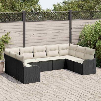 Set de canapele pentru grădină 9 pcs Negru poliratan GartenMobel Dekor