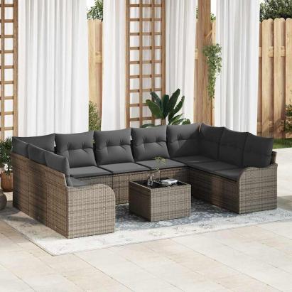 Set de canapele pentru grădină cu pernă 10 pcs Gri Rattan poli GartenMobel Dekor