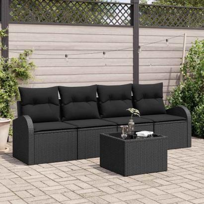 Set de canapele pentru grădină Negru 55 x 55 x 37 cm poliratan GartenMobel Dekor