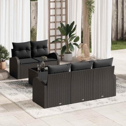 Set de canapele pentru grădină Negru 55 x 55 x 37 cm poliratan GartenMobel Dekor