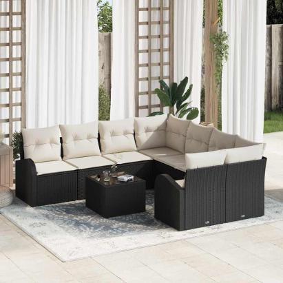 Set de canapele pentru grădină Negru 55 x 55 x 37 cm poliratan GartenMobel Dekor