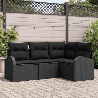 Set de canapele pentru grădină 4 pcs Negru poliratan GartenMobel Dekor