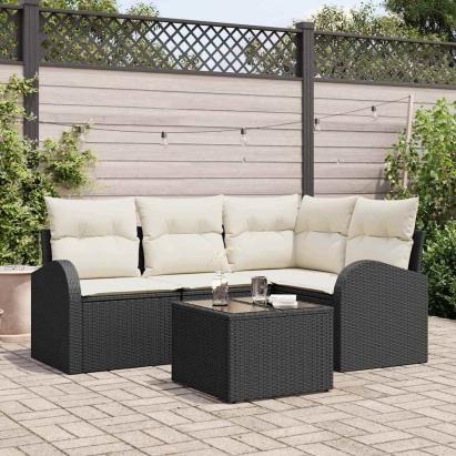 Set de canapele pentru grădină 5 pcs Negru poliratan GartenMobel Dekor