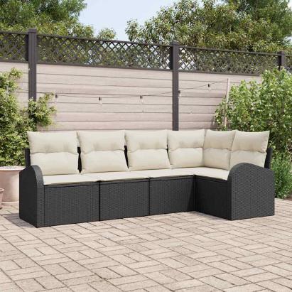 Set de canapea cu pernă 5 pcs Negru Poliester GartenMobel Dekor