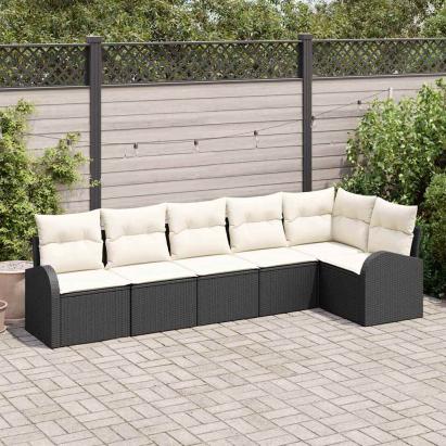Set de canapele pentru grădină cu pernă 6 pcs Negru Rattan poli GartenMobel Dekor