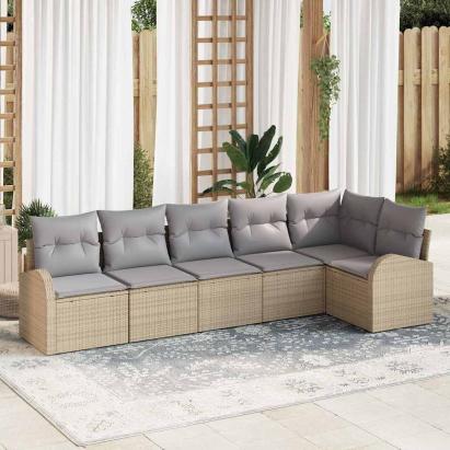 Set de canapele pentru grădină cu pernă 6 pcs Bej Rattan poli GartenMobel Dekor