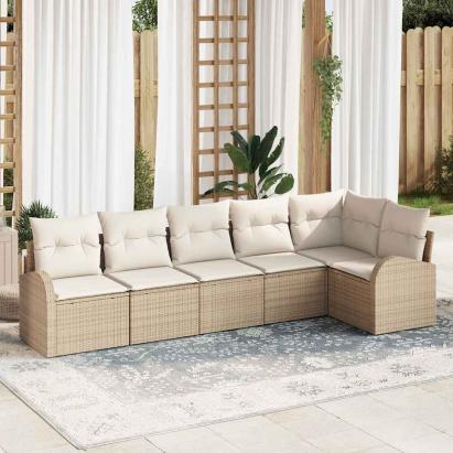 Set de canapele pentru grădină cu pernă 6 pcs Bej Rattan poli GartenMobel Dekor
