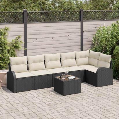 Set de canapele pentru grădină cu pernă 7 pcs Negru Rattan poli GartenMobel Dekor