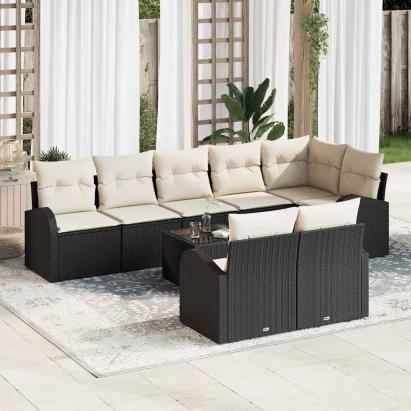 Set de canapele pentru grădină Negru și Crem 55 x 55 x 37 cm GartenMobel Dekor