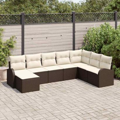 Set de canapele pentru grădină cu pernă 8 pcs Maro Rattan poli GartenMobel Dekor