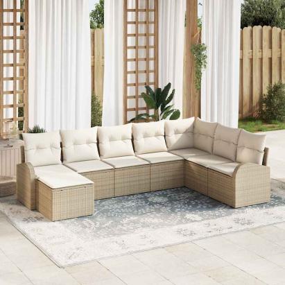 Set de canapele pentru grădină cu pernă 8 pcs Bej Poli Rattan GartenMobel Dekor