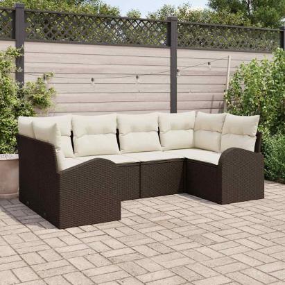 Set de canapele pentru grădină cu pernă 6 pcs Maro Poli Rattan GartenMobel Dekor